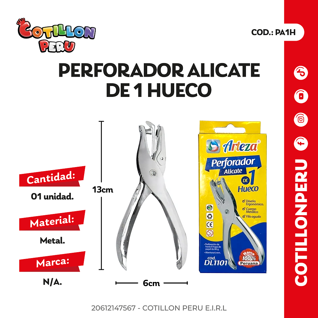 Perforador Alicate de 1 hueco x 1 Und