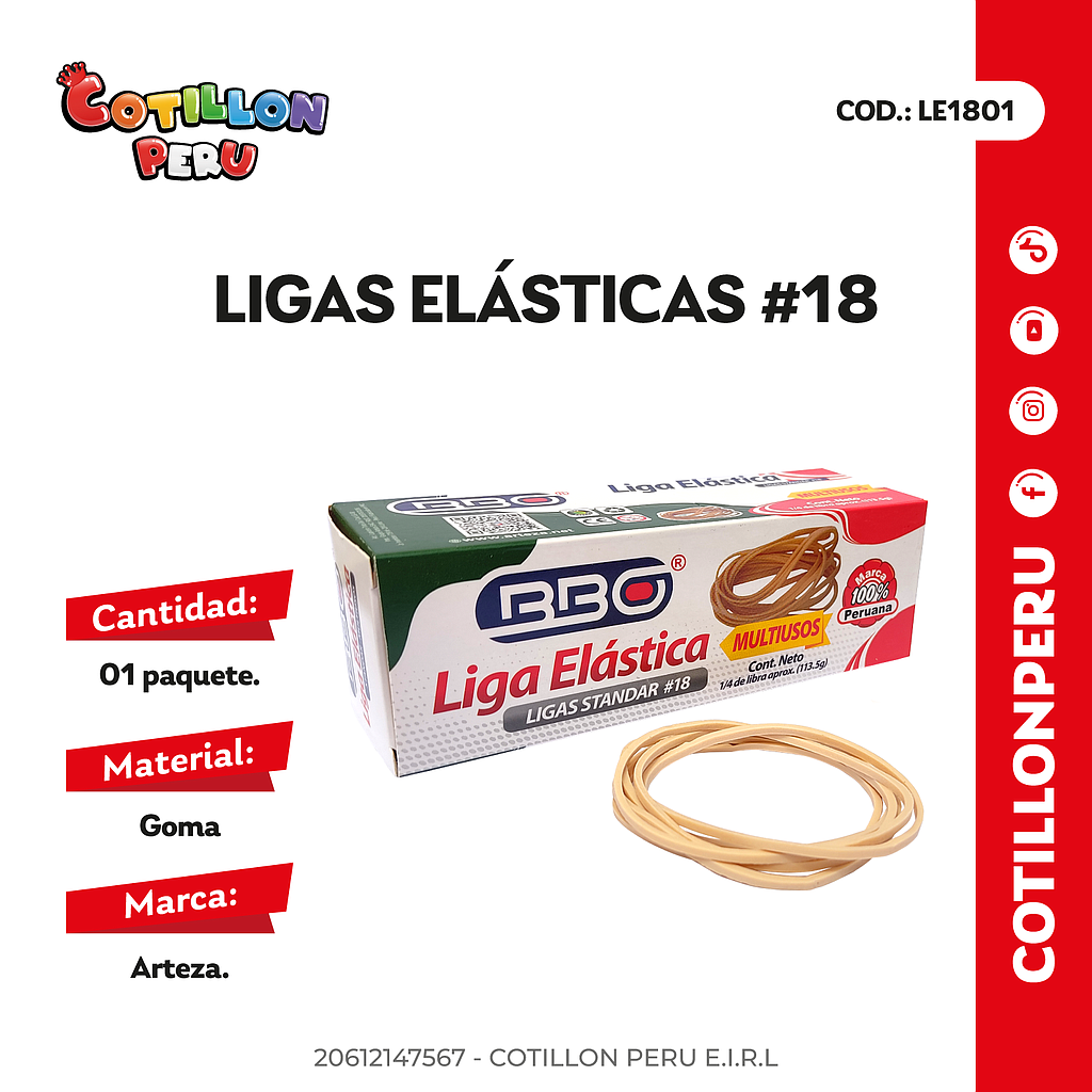 Ligas Elasticas #18 x 1 Und 