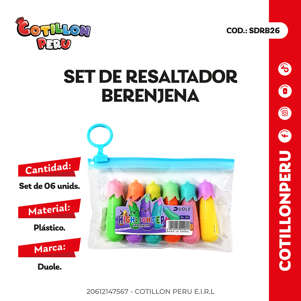 Set De Resaltador  Berenjena x 6 Und