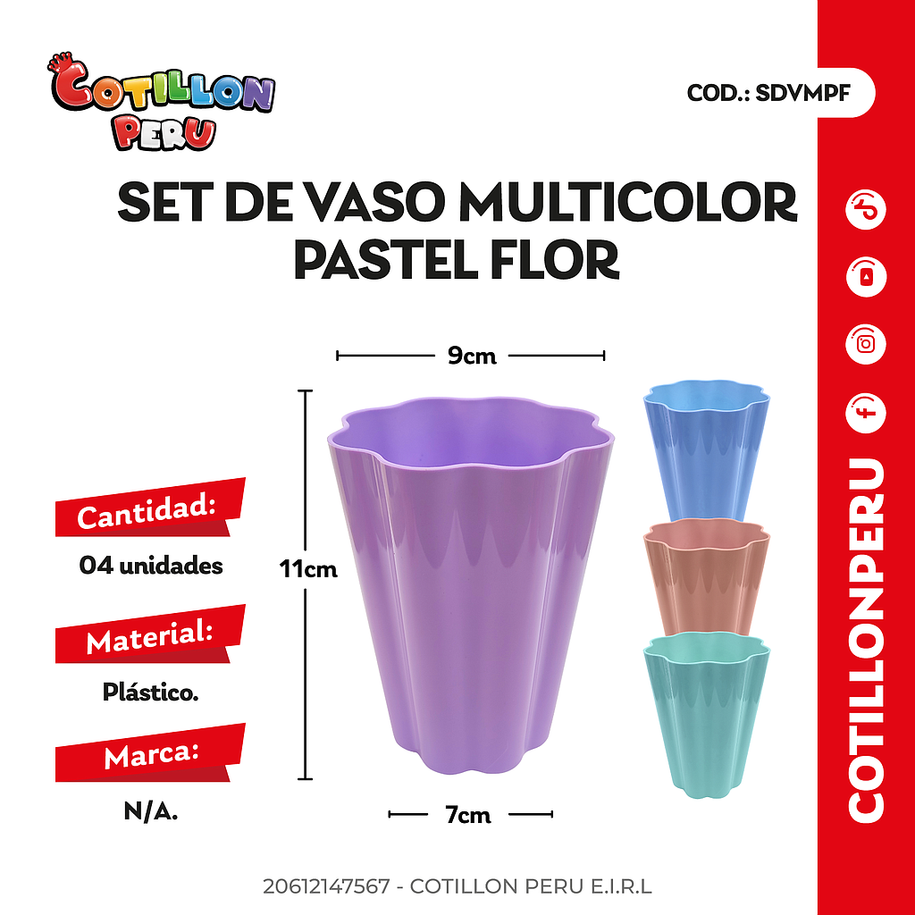 Set De Vaso Multicolor Pastel Flor 11 x 9 Cm x 4 Und  