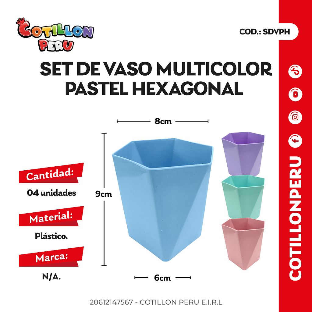 Set De Vaso Multicolor Pastel Hexagonal  9 x 8  Cm x 4 Und  