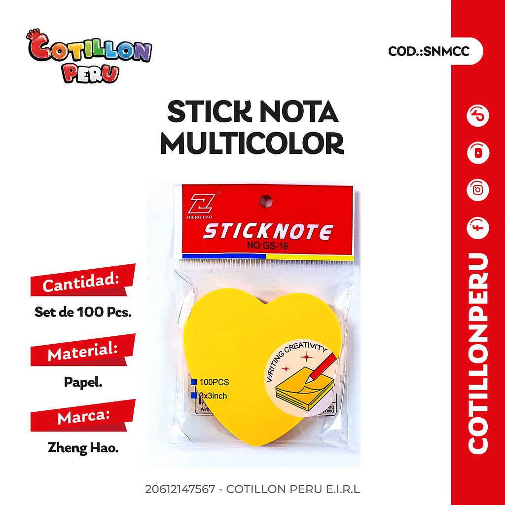 Stick Nota MultiColor x 100 Und