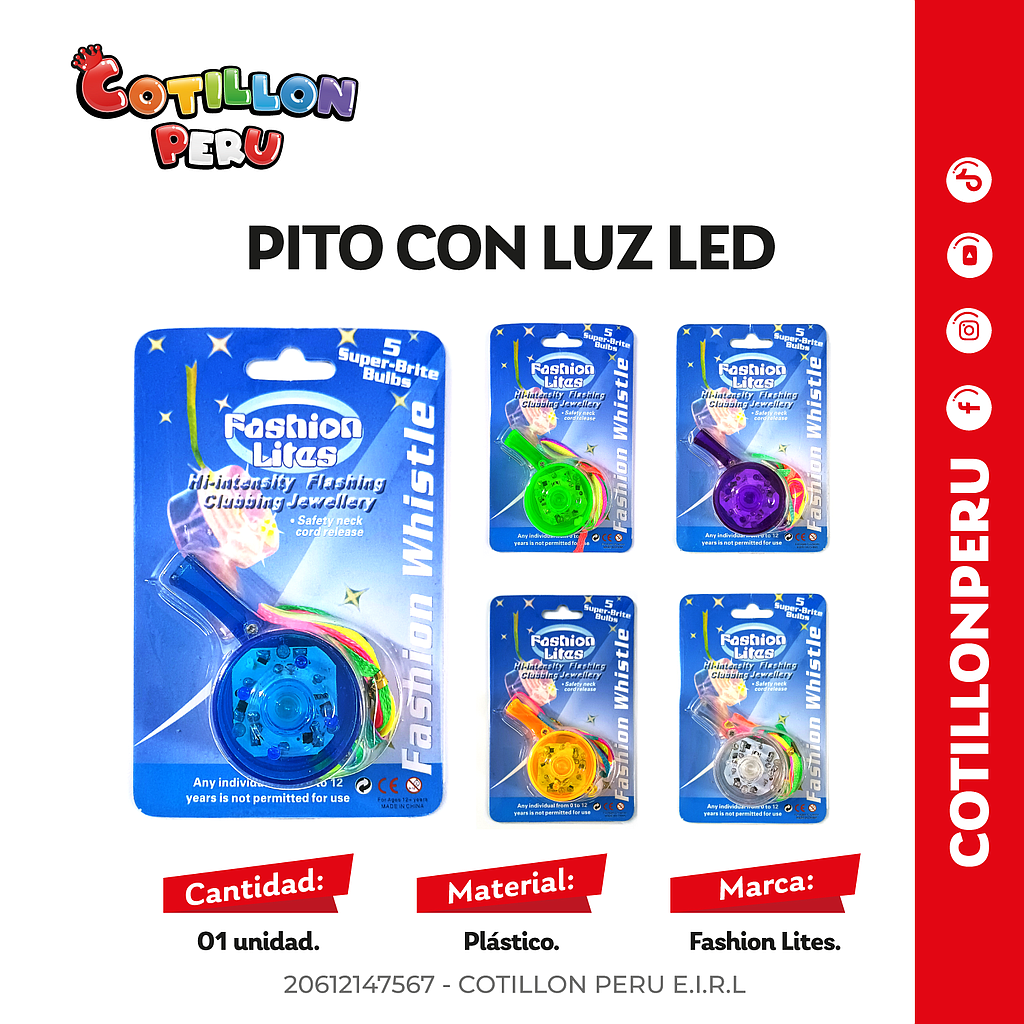 Pito (Silbato) Con Luz Led x 1 Und